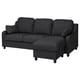 A grey VINLIDEN 3-seat sofa with chaise longue, featuring plush cushions and a cozy design. Suitable for lounging and easy to assemble.