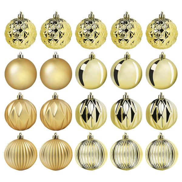 VINTERFINT gold christmas baubles; varied textures; metallic finish; round shape; ornate designs.