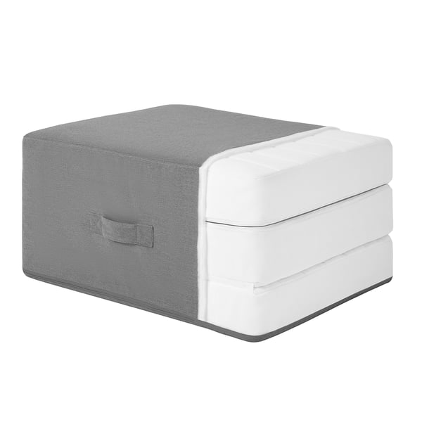 VITHÄLL grey/white convertible ottoman with handle, rectangular, 2-tone, fabric.
