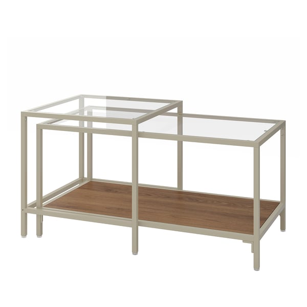 VITTSJÖ Nest of tables, set of 2, light beige/glass, 90x50 cm