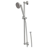 A chrome VOXNAN shower kit with a handheld showerhead and a wall rail. The kit includes a height-adjustable holder and a flexible hose.