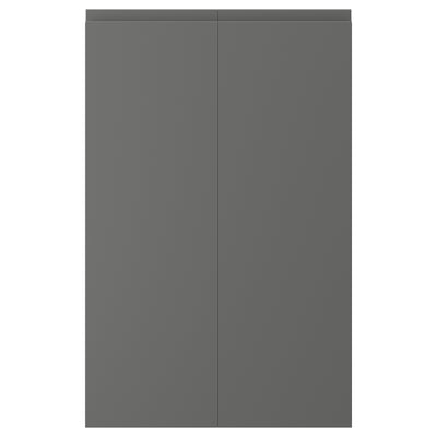 A pair of dark grey VOXTORP cupboard doors with a smooth finish and integrated handles, giving a sleek and modern look.