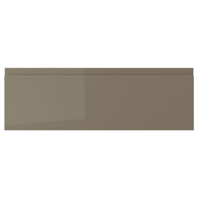 VOXTORP drawer front, dark grey-brown, sleek, glossy, rectangular with smooth edges, modern design, high gloss finish.