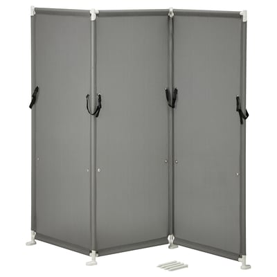 YTTERSKÄR 3-panel gray outdoor privacy screen, durable polyester & steel, modular design.
