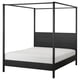A modern four-poster bed, YTTERVÅG, in dark gray with a solid wood headboard and adjustable sides, perfect for contemporary bedrooms.
