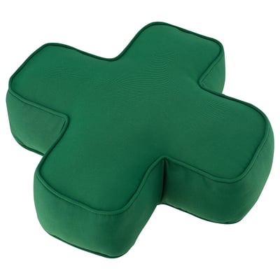 Green YXSTABY recycled fabric and filling stool, pillowed-x design.