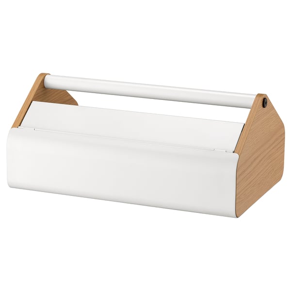 YXSTABY tool box: white steel, wooden handle, rectangular shape, modern design.