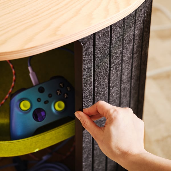YXSTABY Gaming side table on castors, oak veneer/grey