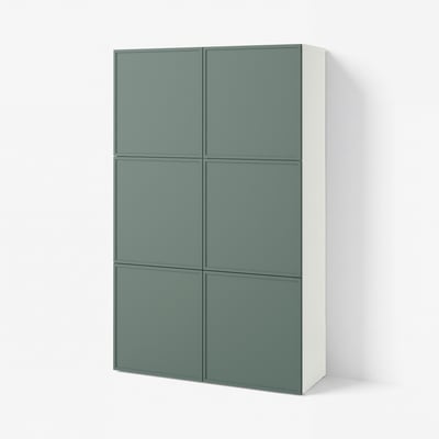 BESTÅ Opbevaring med låger, hvid/Krukmakare mørk grågrøn, 120x42x193 cm