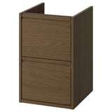 ÄNGSJÖN badeværelsesskab: brun egetræ, væghængt med skuffer, moderne minimalistisk design.