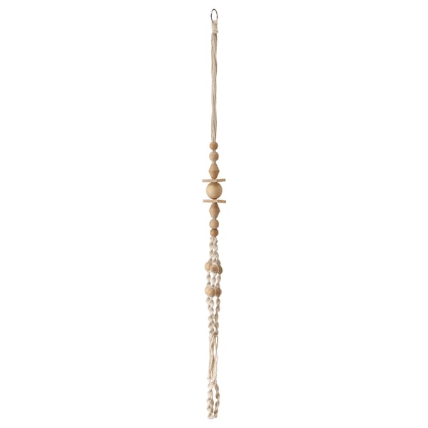 ANVÄNDBAR hængende indretning: træperler i naturlig farve, macrame design. Lodret, håndlavet med bomuld og birk.