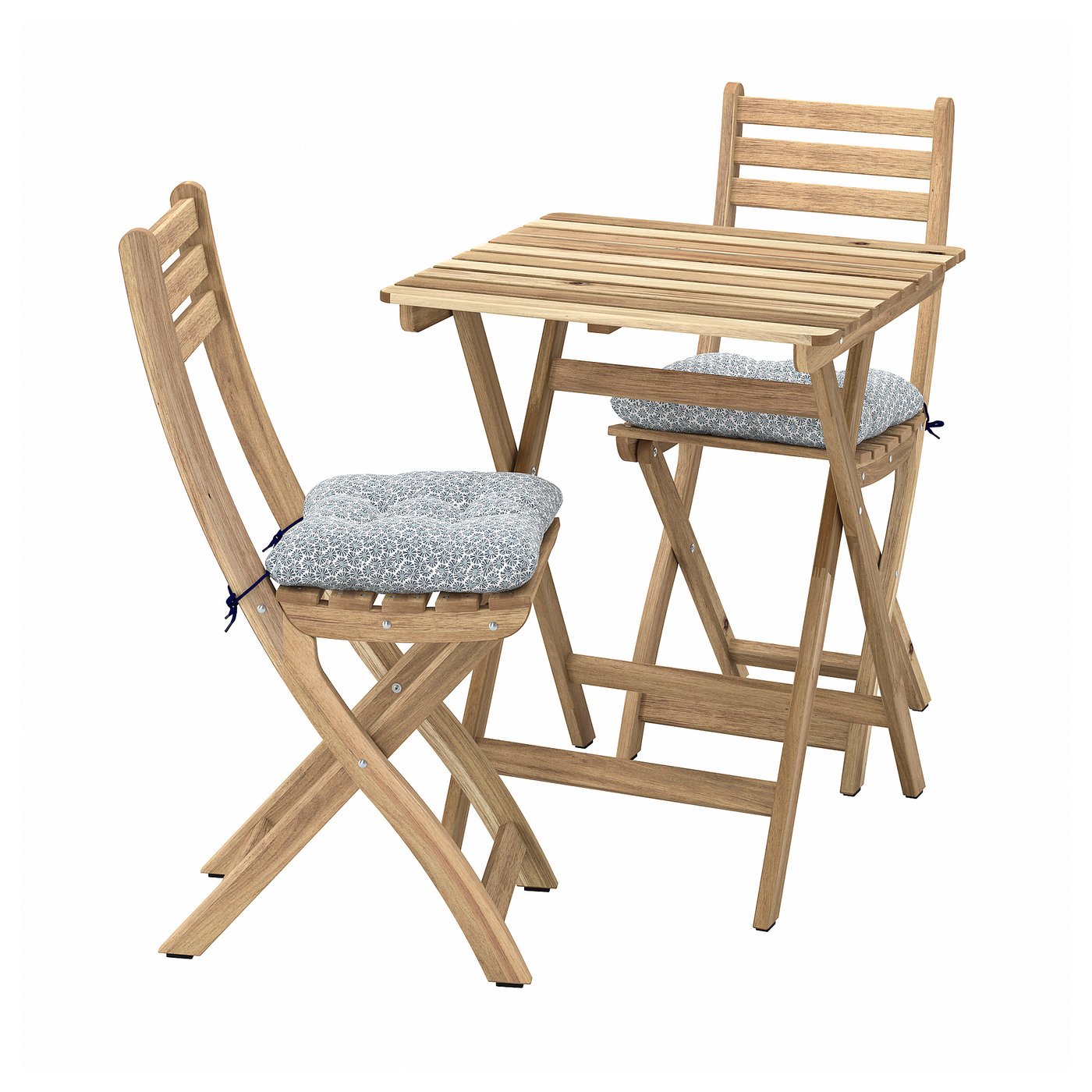 Møbelmontering ASKHOLMEN Bord+2 klapstole, ude, akacie/Klösan blå, 60×62 cm