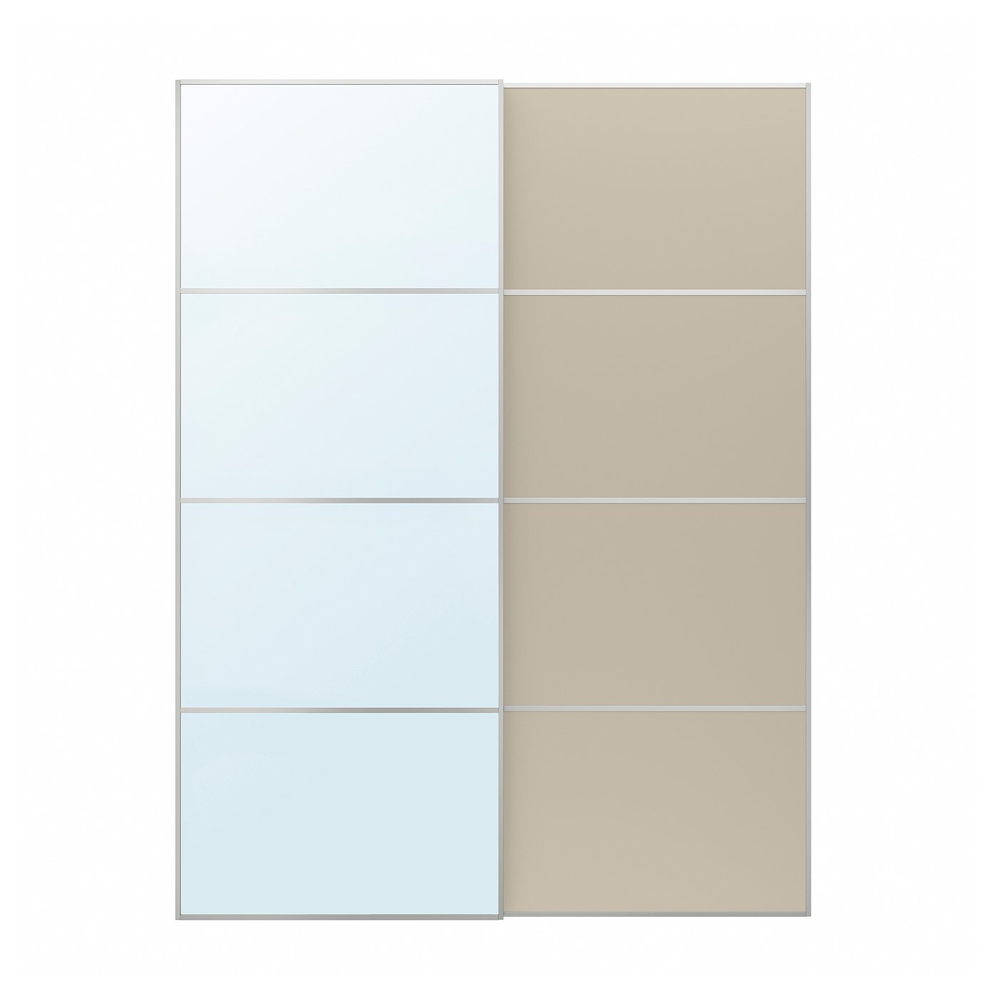 Møbelmontering AULI / MEHAMN Skydedørspar, aluminium spejl/dobbeltsidet gråbeige, 150×201 cm