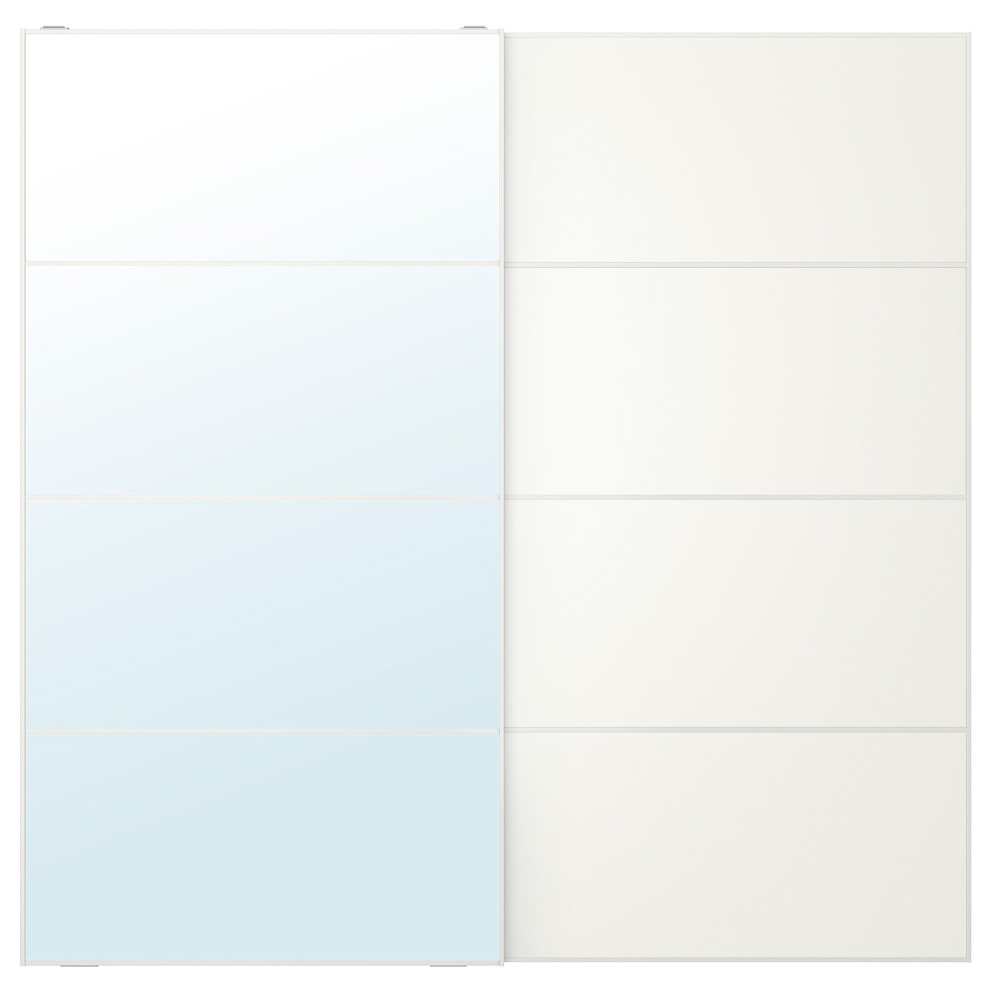 Møbelmontering AULI / MEHAMN Skydedørspar, hvid spejl/dobbeltsidet hvid, 200×201 cm