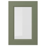 AXSTAD grøn rektangulær glasdør, mat finish, bløde linjer, indsat glaspanel, moderne traditionelt design.