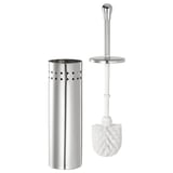 BAREN: toiletbørsteholder i krom i rustfrit stål med hvid børste. Slankt cylindrisk design.