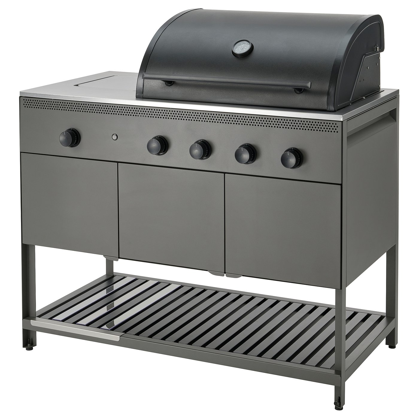 Møbelmontering BÅTSKÄR Gasgrill med sidebrænder, udendørs/mørkegrå, 120×60 cm