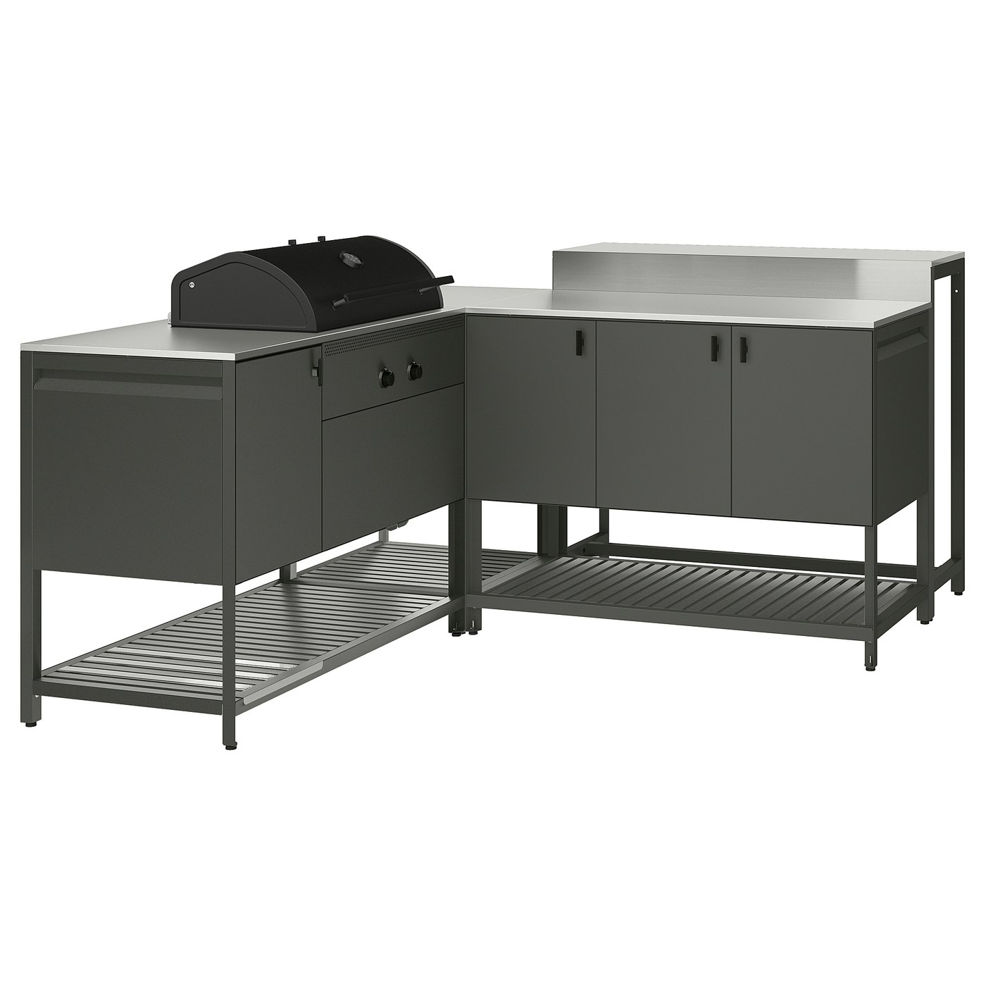 Møbelmontering BÅTSKÄR Udekøkken m kulgrill+barbord, mørkegrå, 220×180 cm