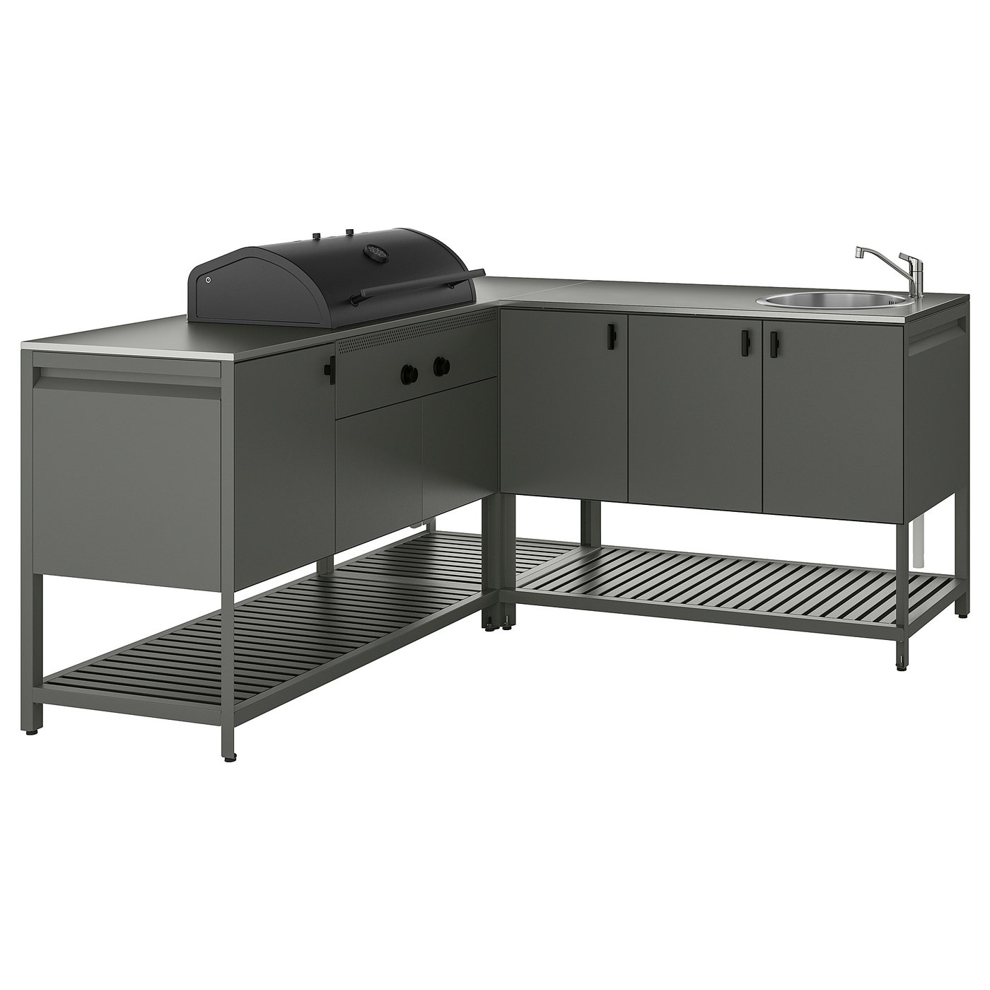 Møbelmontering BÅTSKÄR Udekøkken m kulgrill+vask, mørkegrå, 180×180 cm | Billig & Hurtig i København