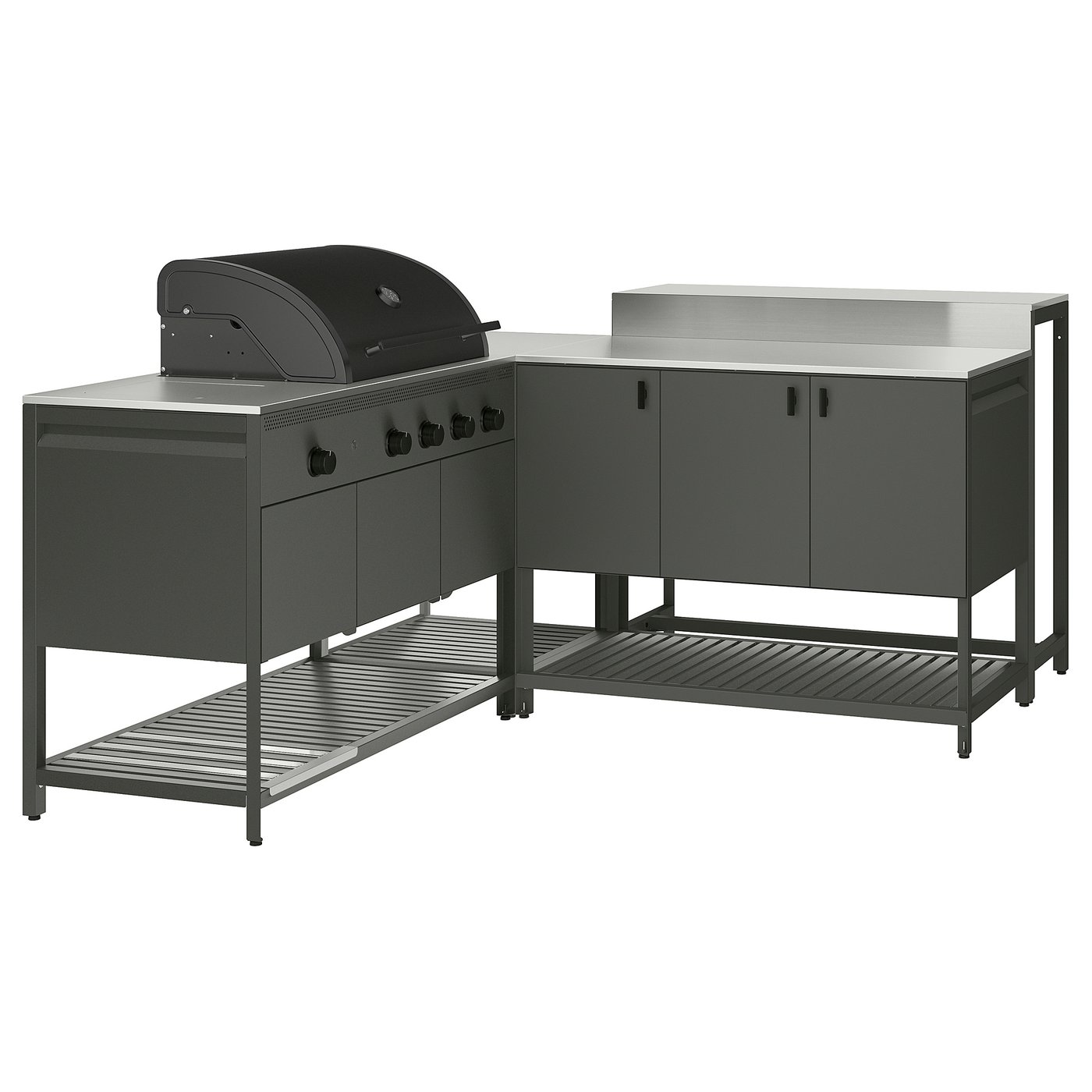 Møbelmontering BÅTSKÄR Udendørs køkken m gasgrill+barbord, mørkegrå, 220×180 cm | Billig & Hurtig i København