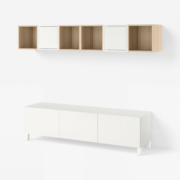 BESTÅ / EKET Tv-bord, hvid/Valviken, 180x42x48 cm