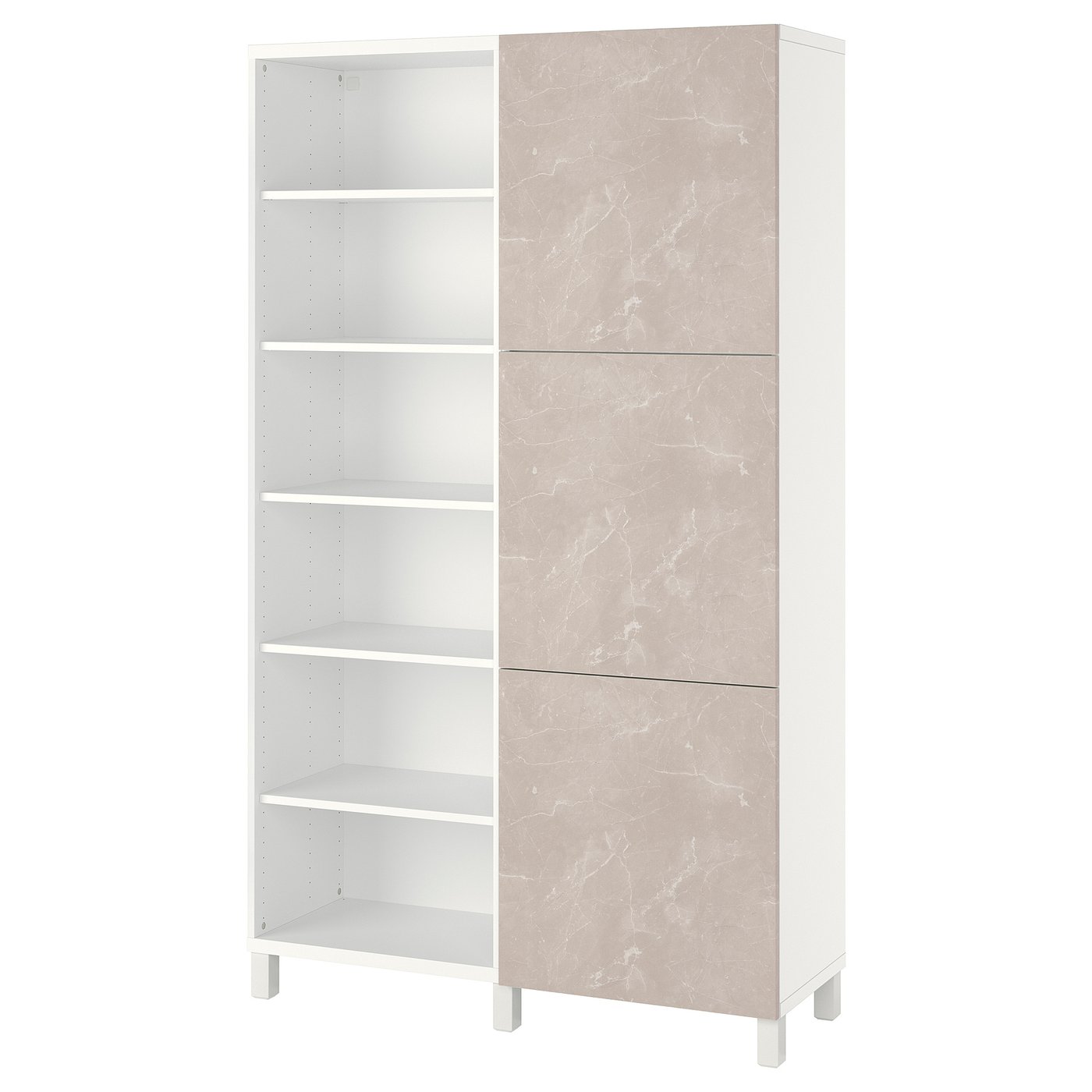 Møbelmontering BESTÅ Opbevaring med låger, hvid Bergsviken/beige marmormønstret, 120x42x202 cm