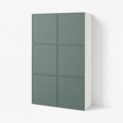 BESTÅ Opbevaring med låger, hvid/Krukmakare mørk grågrøn, 120x42x193 cm