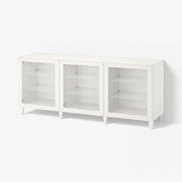 BESTÅ Opbevaring med låger, hvid/Ostvik/Kabbarp hvidt klart glas, 180x42x74 cm