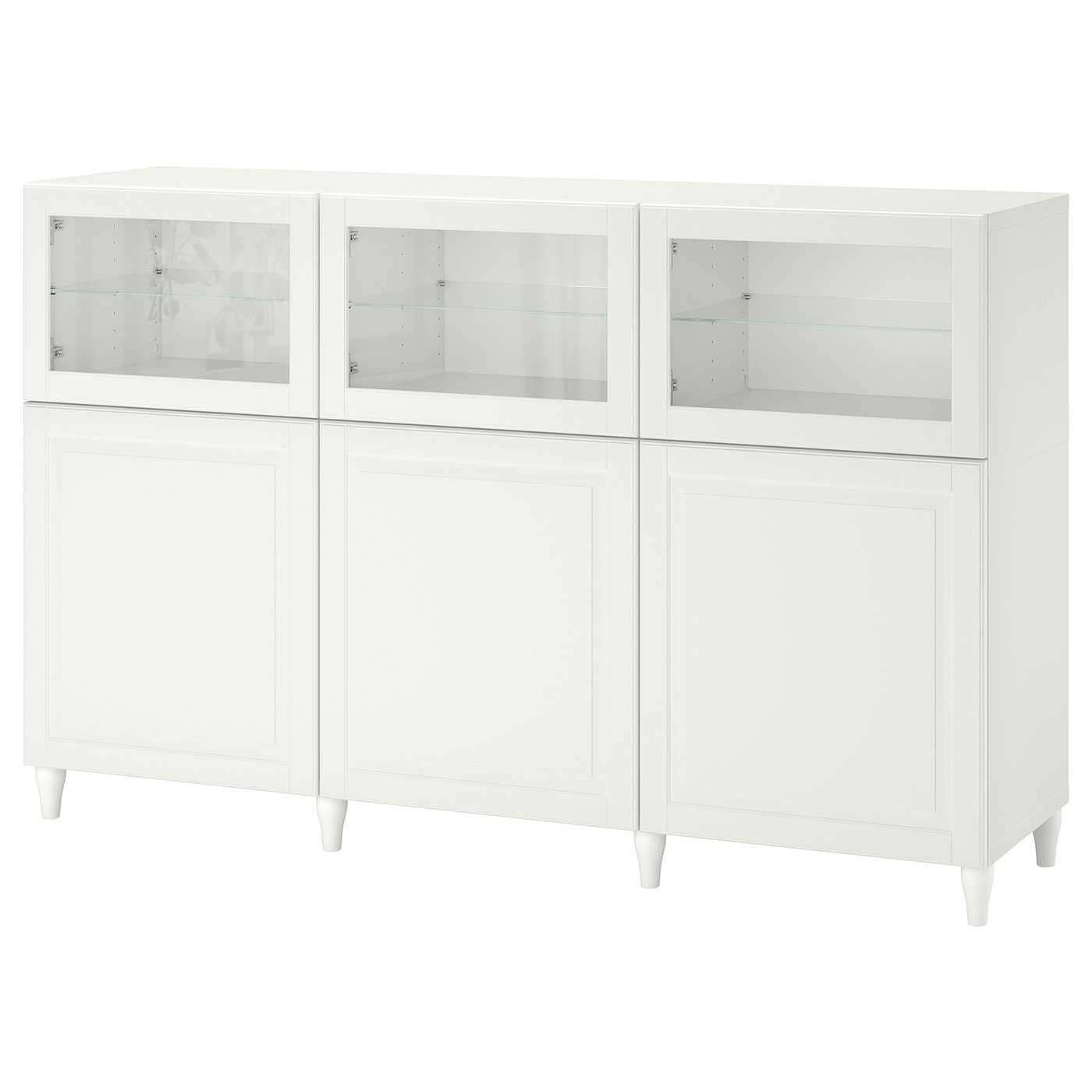 Møbelmontering BESTÅ Opbevaring med låger, hvid/Smeviken/Kabbarp hvidt klart glas, 180x42x112 cm