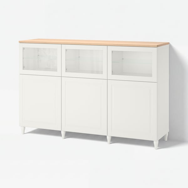 BESTÅ Opbevaring med låger, hvid/Smeviken/Kabbarp hvidt klart glas, 180x42x114 cm
