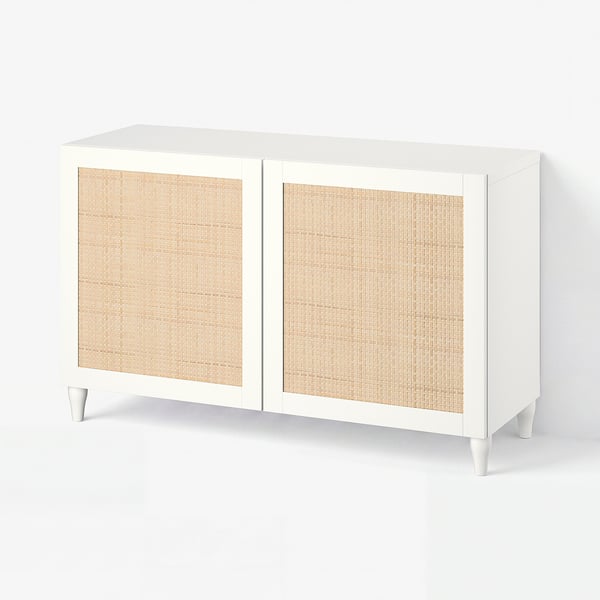 BESTÅ Opbevaring med låger, hvid Studsviken/Kabbarp/hvid flettet poppel, 120x42x74 cm