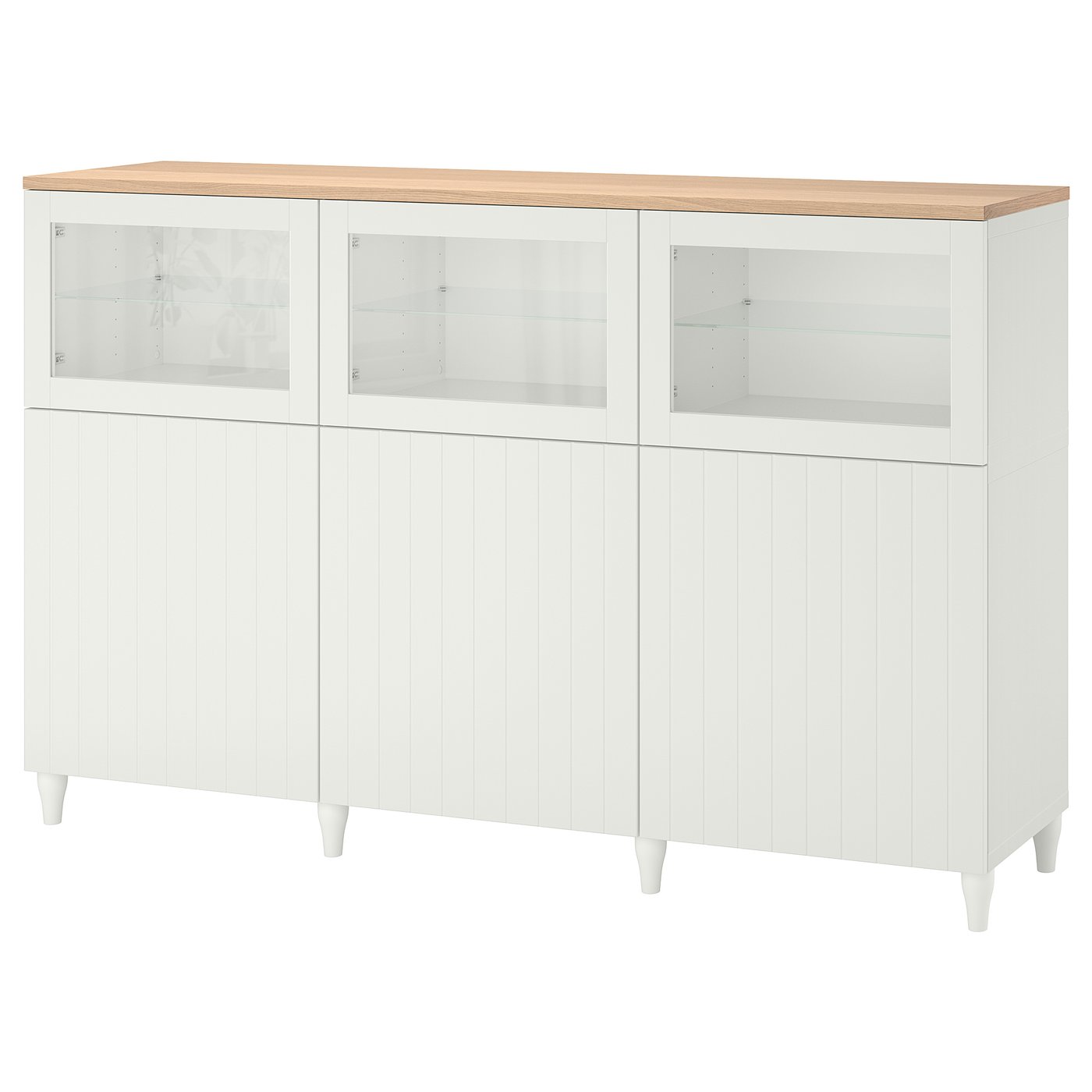 Møbelmontering BESTÅ Opbevaring med låger, hvid/Sutterviken/Kabbarp hvidt klart glas, 180x42x114 cm