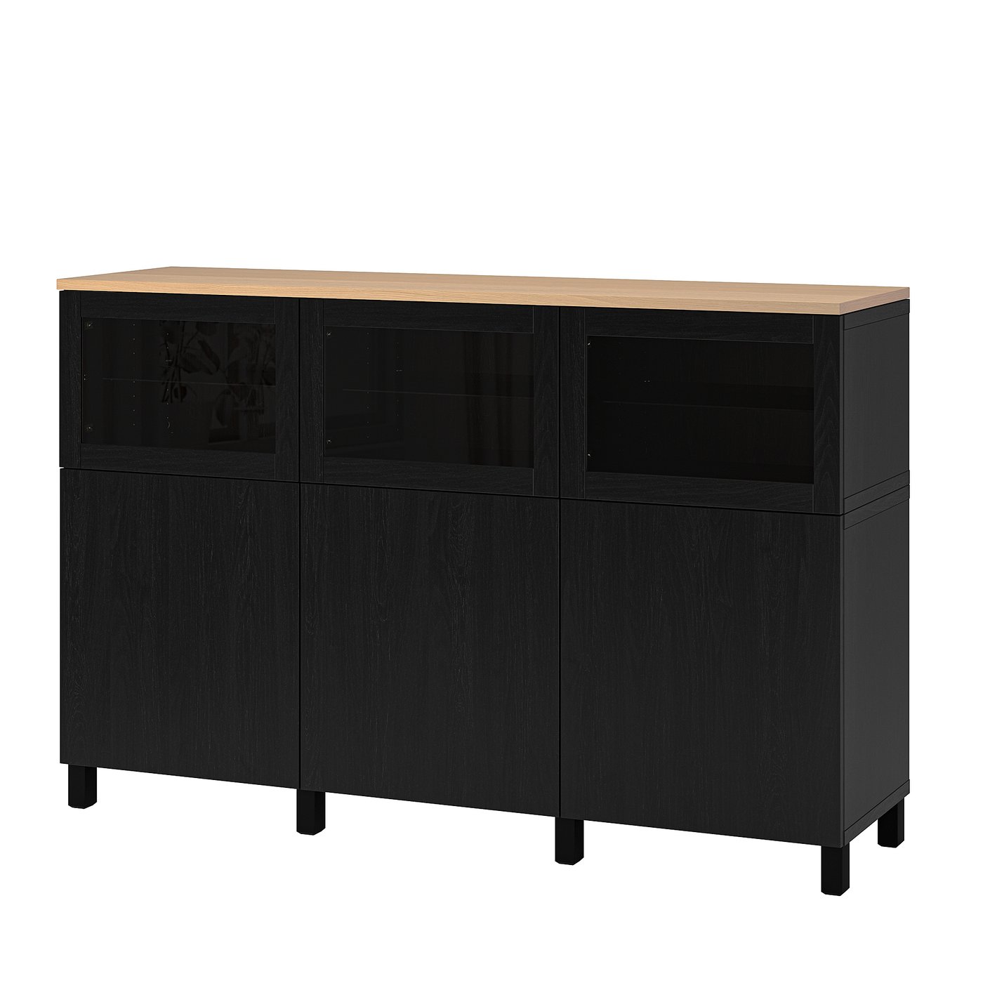 Møbelmontering BESTÅ Opbevaring med låger, Lappviken/Stubbarp/Sindvik sortbrunt klart glas, 180x42x114 cm