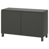 Sort BESTÅ-skab, rektangulært med flade overflader, mørkegrå, moderne minimalistisk design.