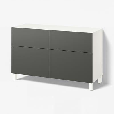 BESTÅ Opbevaringskom låger/skuffer, hvid/Lappviken/Stubbarp mørkegrå, 120x42x74 cm