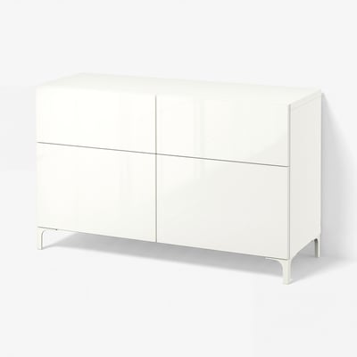 BESTÅ Opbevaringskom låger/skuffer, hvid/Selsviken højglans/hvid, 120x42x74 cm