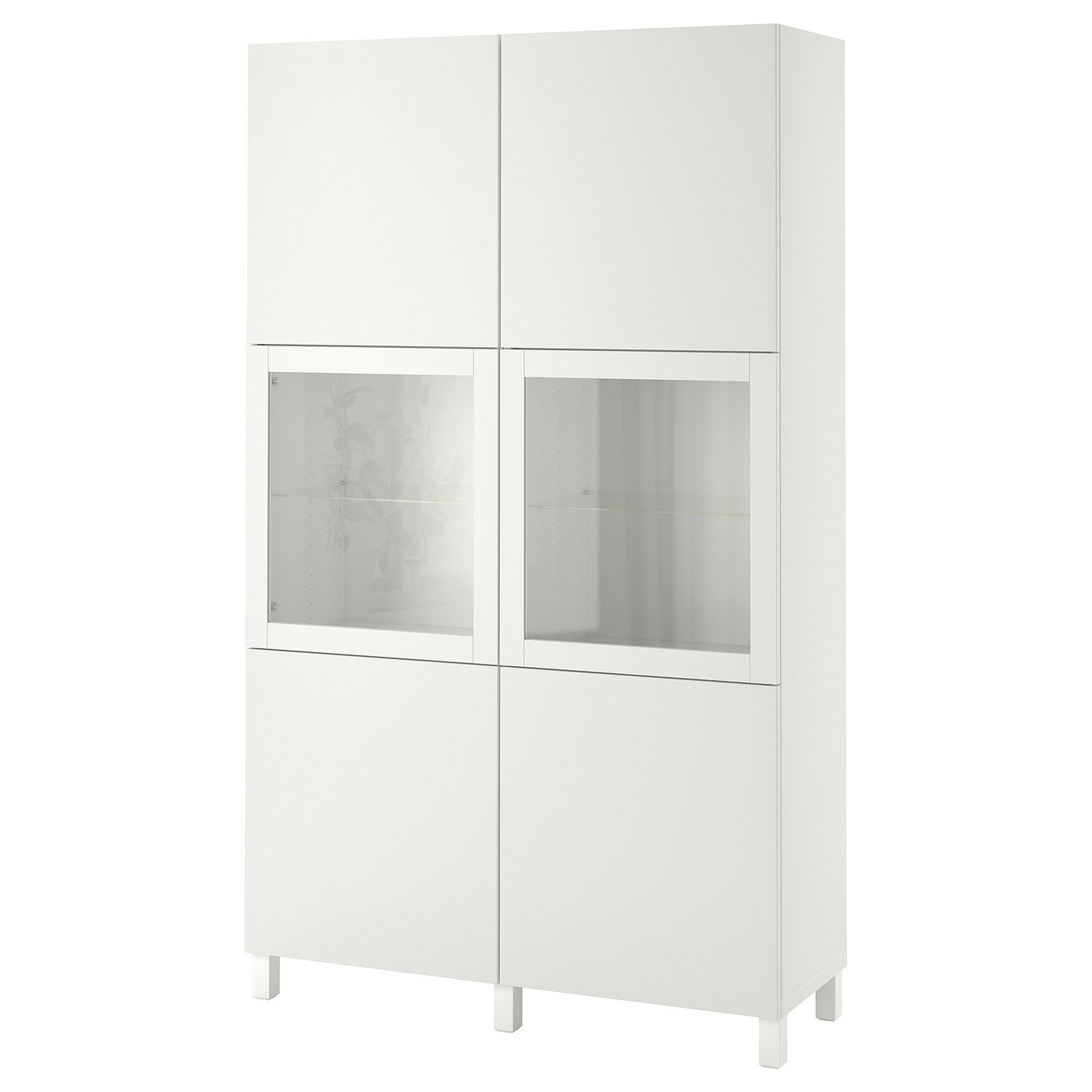 Møbelmontering BESTÅ Opbevaringsløsning med vitrinelåger, hvid Valviken/Sindvik hvidt klart glas, 120x42x202 cm | Professionel Møbelmontør