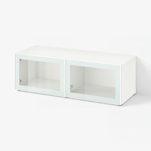 BESTÅ Reol med vitrinelåger, hvid Glassvik/hvid/lysegrøn klart glas, 120x42x38 cm