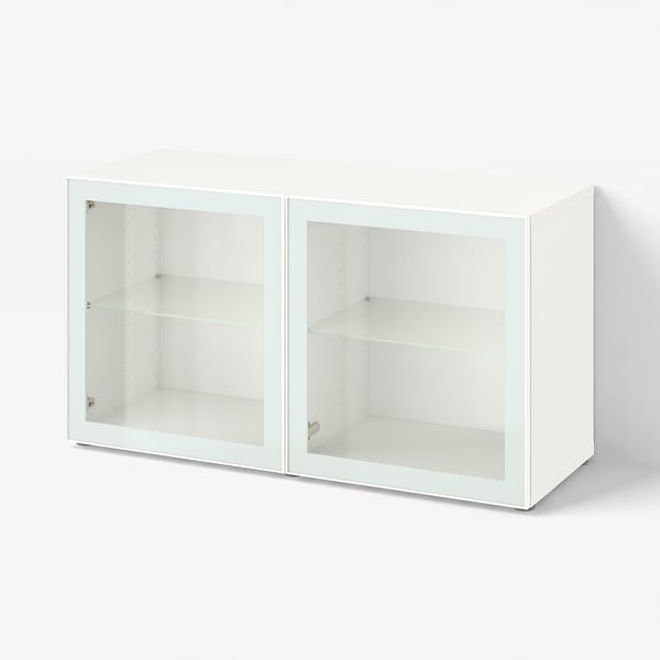 BESTÅ Reol med vitrinelåger, hvid Glassvik/hvid/lysegrøn klart glas, 120x42x64 cm
