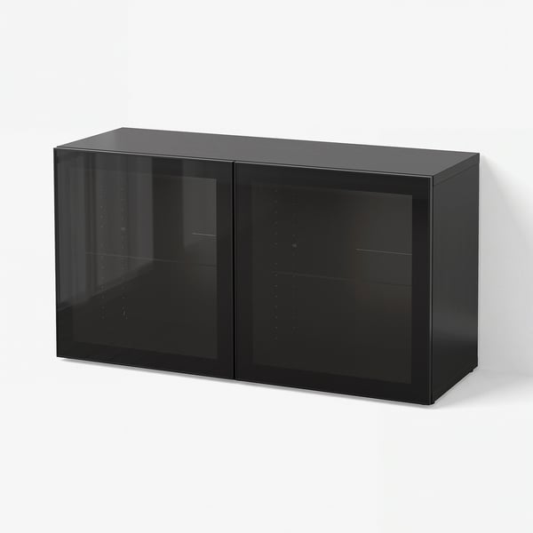 BESTÅ Reol med vitrinelåger, sortbrun/Glassvik sort/klart glas, 120x42x64 cm