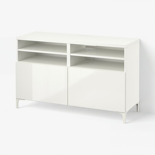 BESTÅ Tv-bord med låger, hvid/Selsviken/Nannarp højglans/hvid, 120x42x74 cm