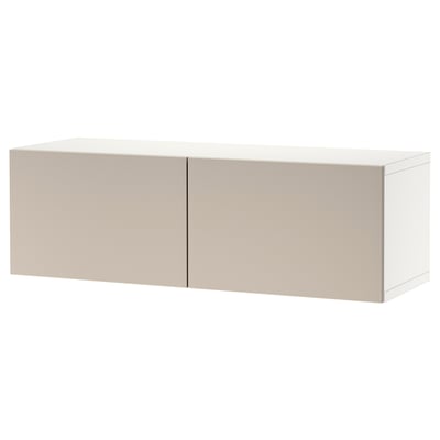 En ikea BESTÅ opbevaringsenhed, beige i farven, rektangulær i formen, med minimalistisk design.