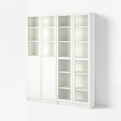 BILLY / OXBERG Reol med låger/vitlåger, hvid/glas, 160x30x202 cm