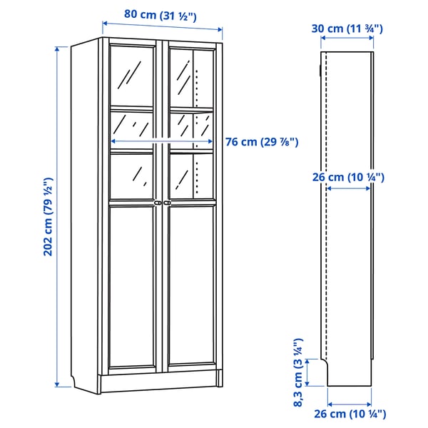 Byen Render lys s BILLY Reol med låger/vitlåger, hvid, 80x30x202 cm - IKEA