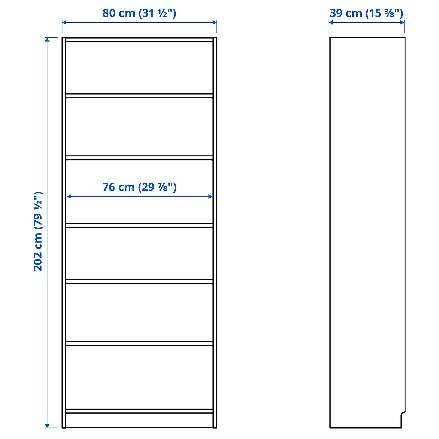 BILLY Reol, hvid, 80x40x202 cm IKEA