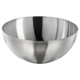 Skål i poleret rustfrit stål, enkelt design, glat form, intet håndtag, rundt, moderne look, alsidig til forskellige anvendelser.