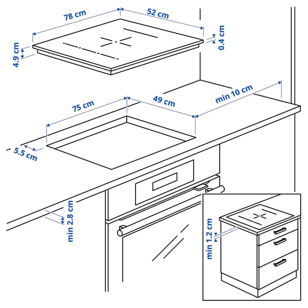 BLIXTSNABB Induktionskogeplade, IKEA 700 sort, 78 cm