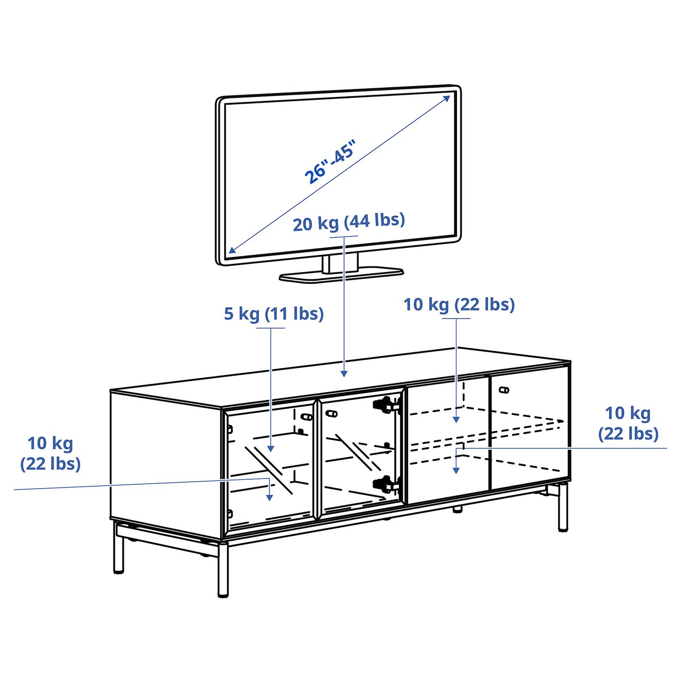 Møbelmontering BOASTAD Tv-bord, sort/egetræsfiner, 121x42x45 cm
