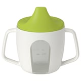 BÖRJA grøn-hvidt babybæger, 2 håndtag, sikker plast.