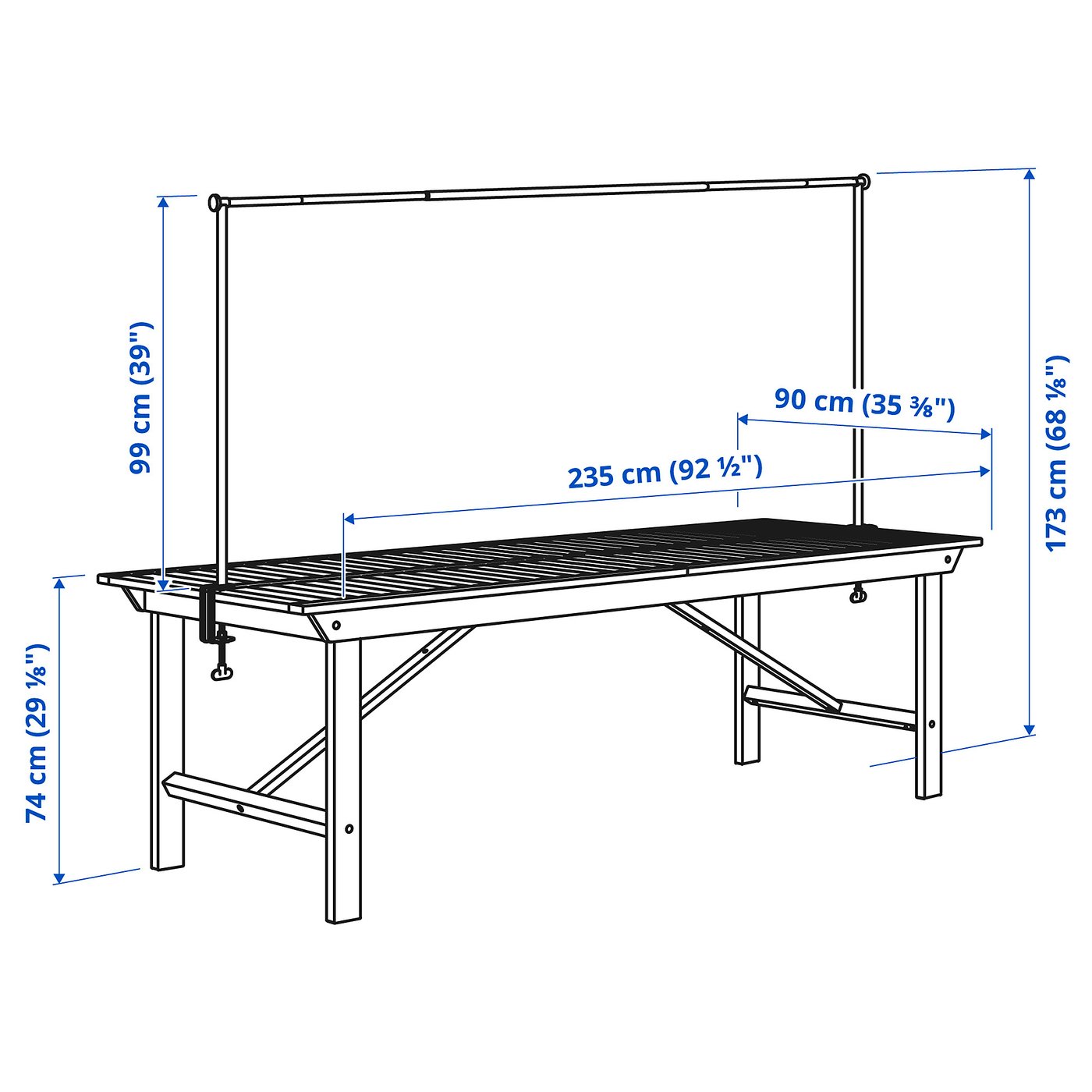 Møbelmontering BONDHOLMEN / HELGEÖ Bord med dekorationsstang, udendørs hvid/beige/sort, 235 cm | Billig & Hurtig i København